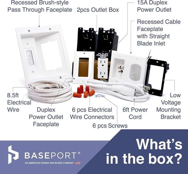 Alt view image 11 of 12 - BASEPORT in Wall Cable Management Kit - Hide Wires Wall Mount TV Kit with Wall Cable Pass Through, Complete Cord Hider for Wall Mount TV