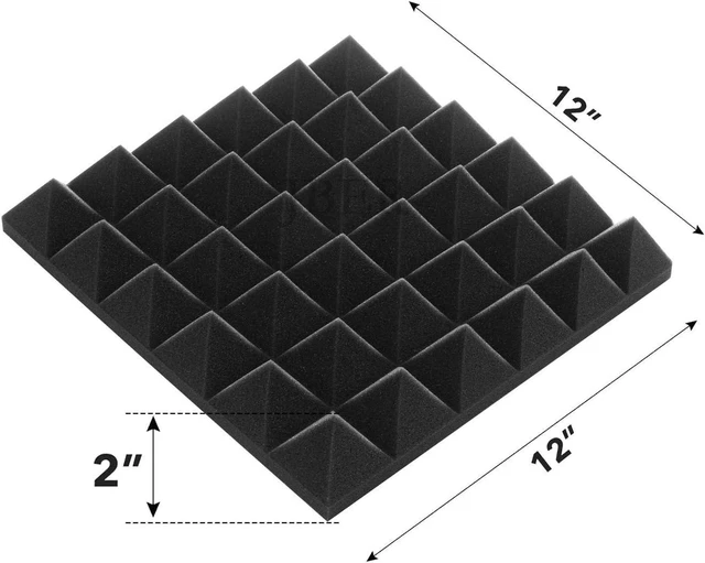 Alt view image 9 of 14 - JBER Acoustic Sound Foam Panels, 24 Pack 2" X 12" X 12" Blue and Black Soundproofing Treatment Studio Wall Padding Sound Absorbing Fireproof Pyramid Acoustic Treatment