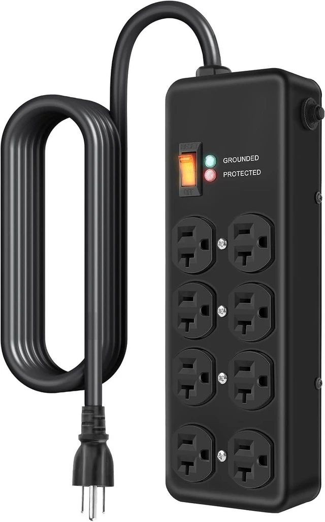 Alt view image 8 of 14 - 20Amp Power Strip Surge Protector, Durable Metal 8-Outlet with Heavy Duty 20 Amp 10Ft 12 Gauge Extension Cord, for Garage, Workshop & Industrial Use with 6-20R T-Slot Outlets, 4800J