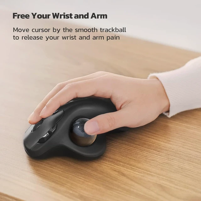 Alt view image 9 of 14 - Nulea M501 Wireless Trackball Mouse, Rechargeable Ergonomic, Easy Thumb Control, Precise & Smooth Tracking, 3 Device Connection (Bluetooth or USB), Compatible for PC, Laptop, iPad, Mac, Windows