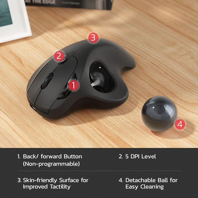 Alt view image 14 of 14 - Nulea M501 Wireless Trackball Mouse, Rechargeable Ergonomic, Easy Thumb Control, Precise & Smooth Tracking, 3 Device Connection (Bluetooth or USB), Compatible for PC, Laptop, iPad, Mac, Windows