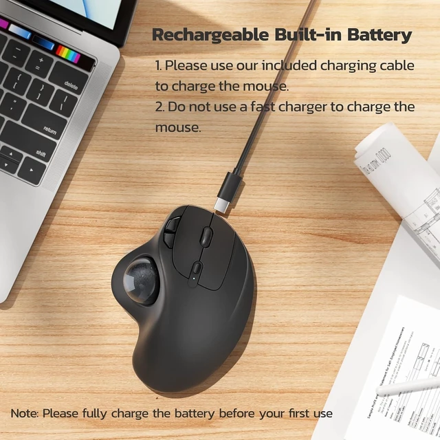 Alt view image 12 of 14 - Nulea M501 Wireless Trackball Mouse, Rechargeable Ergonomic, Easy Thumb Control, Precise & Smooth Tracking, 3 Device Connection (Bluetooth or USB), Compatible for PC, Laptop, iPad, Mac, Windows