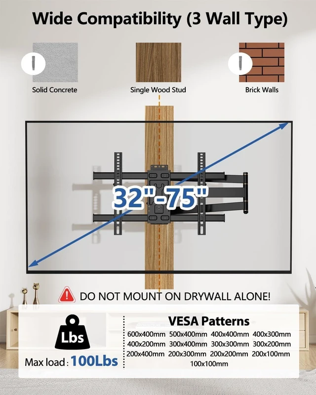 Alt view image 10 of 14 - FORGING MOUNT Corner TV Wall Mount Long Arm TV Mount for 32-75 inch TVs