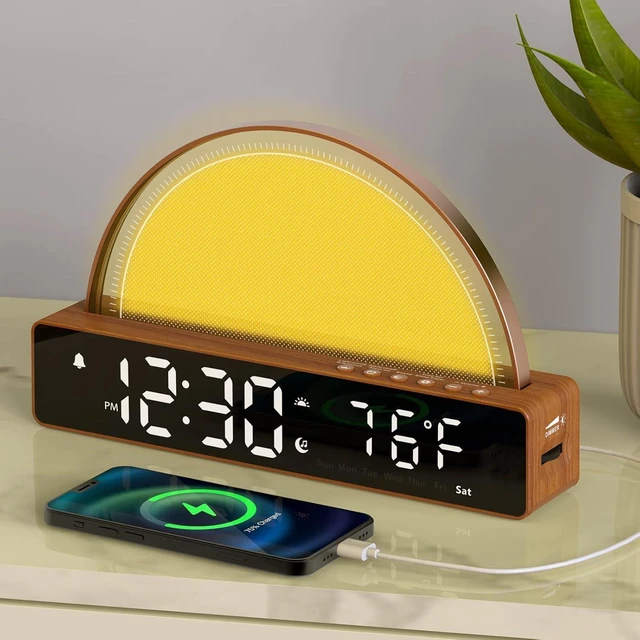 Alt view image 8 of 14 - Sunrise Alarm Clock, Wake Up Light Dawn Simulator, Bedside Lamp Color Night Light with USB Charger, Sleep Aid, Loud Sunlight Alarm Clock for Heavy Sleepers Adults, Gift for Kids Teens Boys Girls
