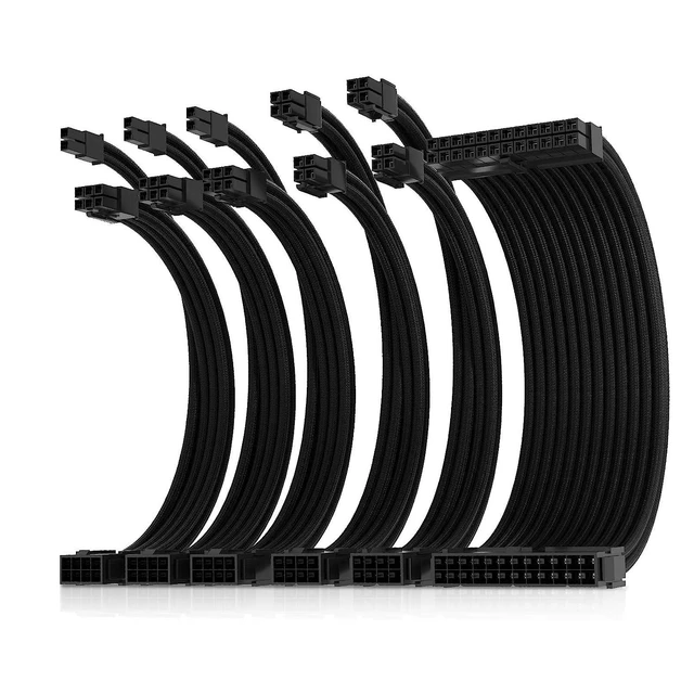Alt view image 8 of 14 - Asiahorse 16AWG Pro Power Supply Sleeved Cable for Power Supply Extension Cable Wire Kit 1x24-PIN/ 2x8-PORT (4+4) M/B,3x8-PORT (6+2) PCI-E 30cm Length with Combs(Dual EPS Black)
