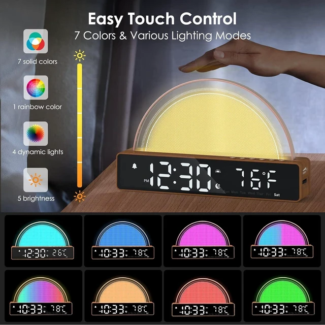 Alt view image 11 of 14 - Sunrise Alarm Clock, Wake Up Light Dawn Simulator, Bedside Lamp Color Night Light with USB Charger, Sleep Aid, Loud Sunlight Alarm Clock for Heavy Sleepers Adults, Gift for Kids Teens Boys Girls