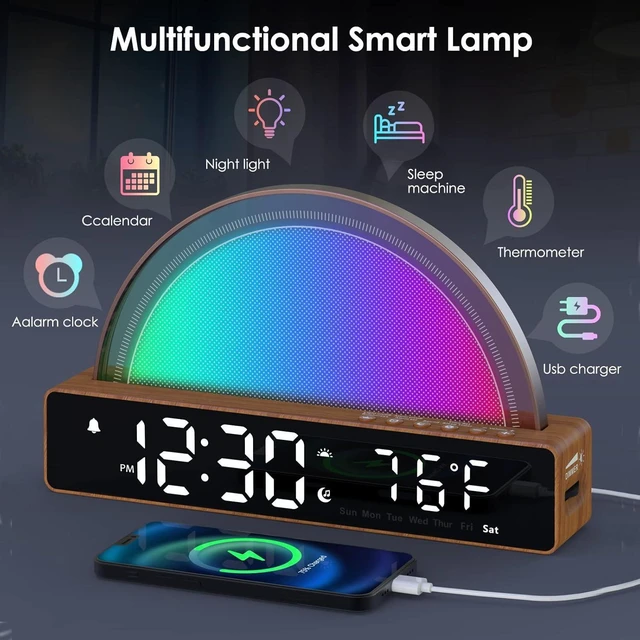 Alt view image 13 of 14 - Sunrise Alarm Clock, Wake Up Light Dawn Simulator, Bedside Lamp Color Night Light with USB Charger, Sleep Aid, Loud Sunlight Alarm Clock for Heavy Sleepers Adults, Gift for Kids Teens Boys Girls
