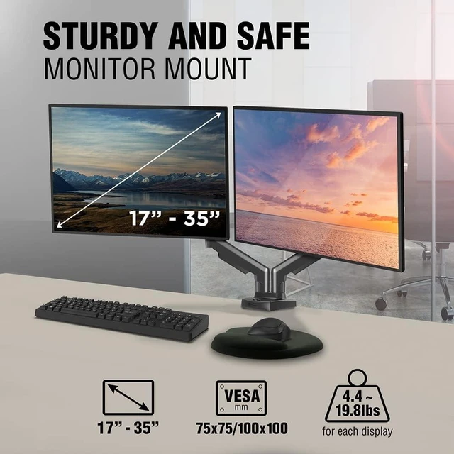 Alt view image 9 of 14 - ELG Full Motion Swivel Dual Monitor Desk Mount Stand Gas Spring for Two Screens 17 to 35'' (4.4lbs to 19.8lbs Load for Each Display), Computer Monitor Stand F160N, Black