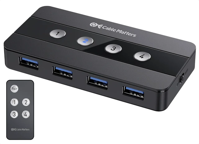 Alt view image 8 of 14 - Cable Matters 4 Port USB 3.0 Switch Hub USB Sharing Switch for 4 Computers and USB Peripherals - Button or Wireless Remote Control Switching - Includes a USB-C Adapter for USB-C USB4 and Thunderbolt 4