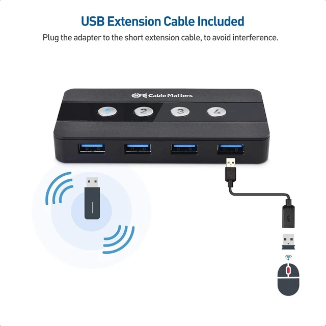 Alt view image 11 of 14 - Cable Matters 4 Port USB 3.0 Switch Hub USB Sharing Switch for 4 Computers and USB Peripherals - Button or Wireless Remote Control Switching - Includes a USB-C Adapter for USB-C USB4 and Thunderbolt 4