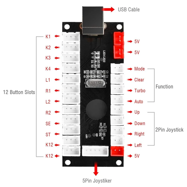 Alt view image 9 of 14 - 2 Player led arcade buttons and joysticks DIY kit 2x joysticks + 20x led arcade buttons game controller kit for MAME and Raspberry Pi - Red + Blue Color