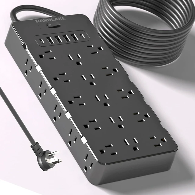 Alt view image 8 of 14 - Large Surge Protector Power Strip with USB Ports (4A+2C),Heavy Duty Extension Cord 14 Gauge 6.5 Ft,4000 Joules Surge Protection,25 Spaced AC Outlets,for Commercial,Home,Office,Dorm,Black,ETL Listed