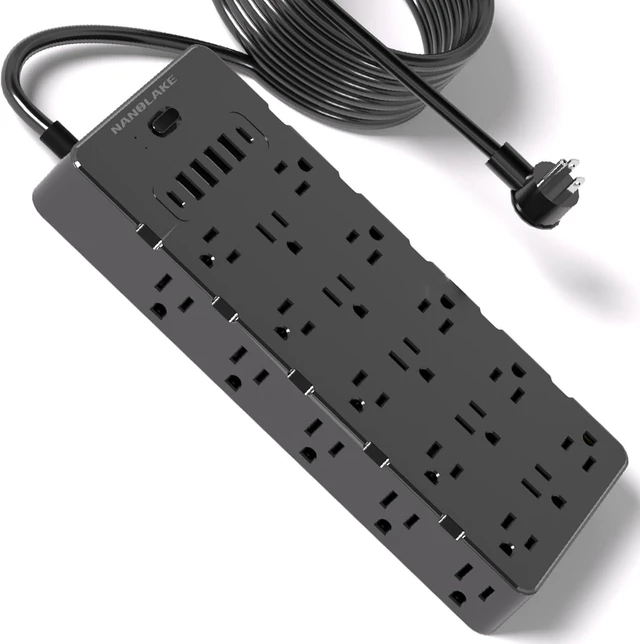Alt view image 9 of 14 - Large Surge Protector Power Strip with USB Ports (4A+2C),Heavy Duty Extension Cord 14 Gauge 6.5 Ft,4000 Joules Surge Protection,25 Spaced AC Outlets,for Commercial,Home,Office,Dorm,Black,ETL Listed