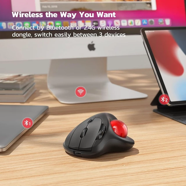 Alt view image 11 of 14 - Nulea M501 Wireless Trackball Mouse, Rechargeable Ergonomic, Easy Thumb Control, Precise & Smooth Tracking, 3 Device Connection (Bluetooth or USB), Compatible for PC, Laptop, iPad, Mac, Windows.