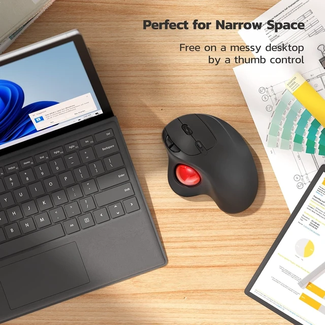 Alt view image 13 of 14 - Nulea M501 Wireless Trackball Mouse, Rechargeable Ergonomic, Easy Thumb Control, Precise & Smooth Tracking, 3 Device Connection (Bluetooth or USB), Compatible for PC, Laptop, iPad, Mac, Windows.