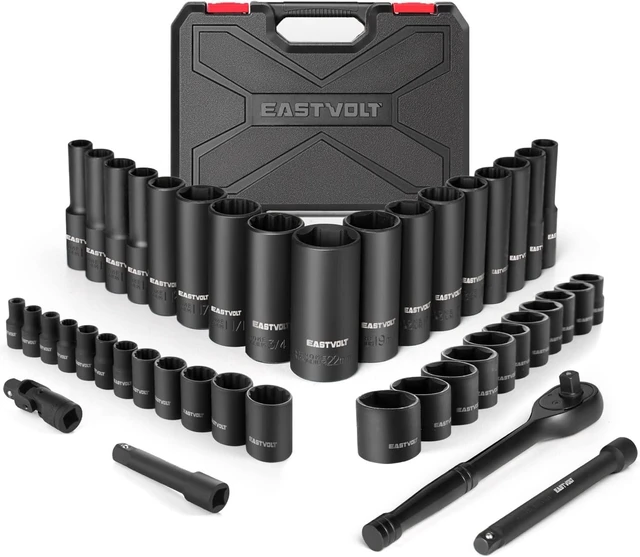 Alt view image 8 of 14 - Eastvolt Mechanic Tool Kits, Drive Socket Set, 46 Pieces, with 72 Teeth Reversible Ratchet, Metric/SAE (ASK06)