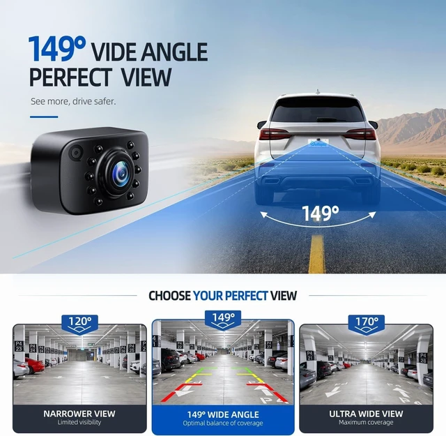 Alt view image 11 of 14 - eRapta ERT01 HD Backup Camera Rear View License Plate Reverse Camera Universal for Pickup Truck Car SUV 149 Degree Perfect Angle Night Vision IP69K Level Waterproof