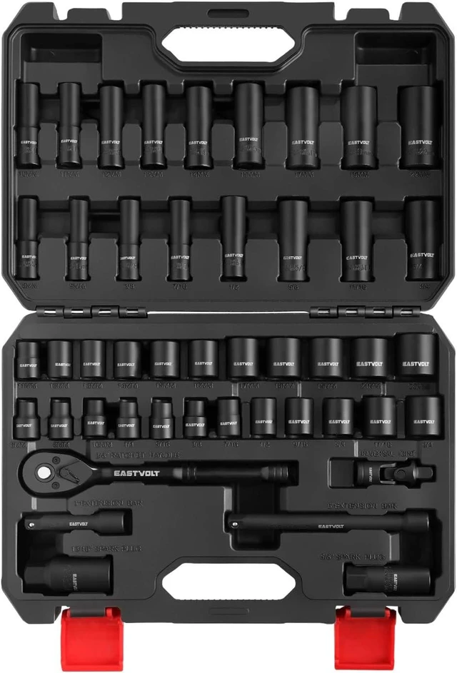 Alt view image 9 of 14 - Eastvolt Mechanic Tool Kits, Drive Socket Set, 46 Pieces, with 72 Teeth Reversible Ratchet, Metric/SAE (ASK06)