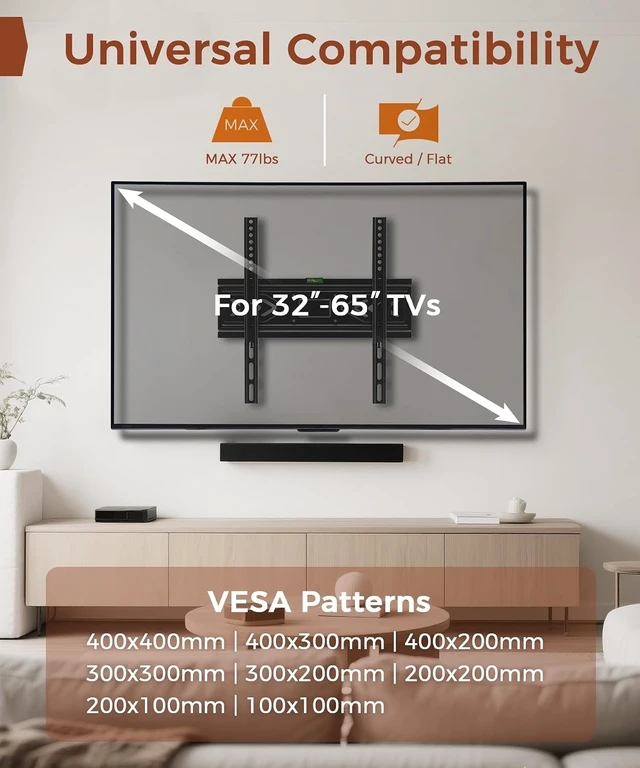 Alt view image 9 of 14 - TV Wall Mount for 32-65 inch TVs, Full Motion Wall Mount TV Bracket
