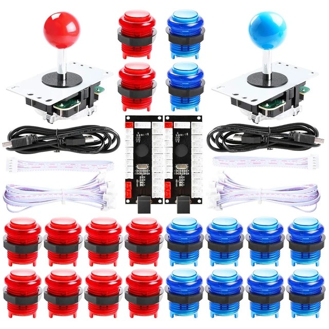 Alt view image 8 of 14 - 2 Player led arcade buttons and joysticks DIY kit 2x joysticks + 20x led arcade buttons game controller kit for MAME and Raspberry Pi - Red + Blue Color