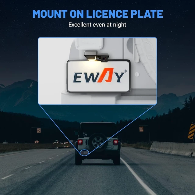 Alt view image 12 of 14 - EWAY Safety Backup Rear View Camera for Jeep Wrangler 2007-2018 Reverse Reversing License Plate Camera & for Jeep Wrangler JK Backup Camera Video in-Dash Radio Wire Input Harness AV Plug to Display