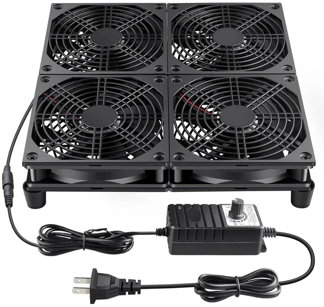 Alt view image 7 of 11 - Wathai 120mm x 4 Router TV Box Fan 110v - 240v Big Airflow with Speed Control for DIY Gaming Consoles, Amplifiers, Xbox, Laptop Stand, Mining Machines Devices Cooling