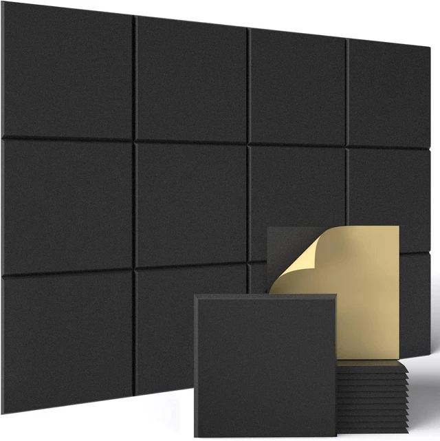 Alt view image 7 of 12 - Sonicism 12 Pack Acoustic Wall Panels with Self-Adhesive, 12" X 12" X 0.4" Sound Proof Foam Panels, Decorative Soundproof Wall Panels, Sound Proof Absorbing Tiles for Home & Offices, Black
