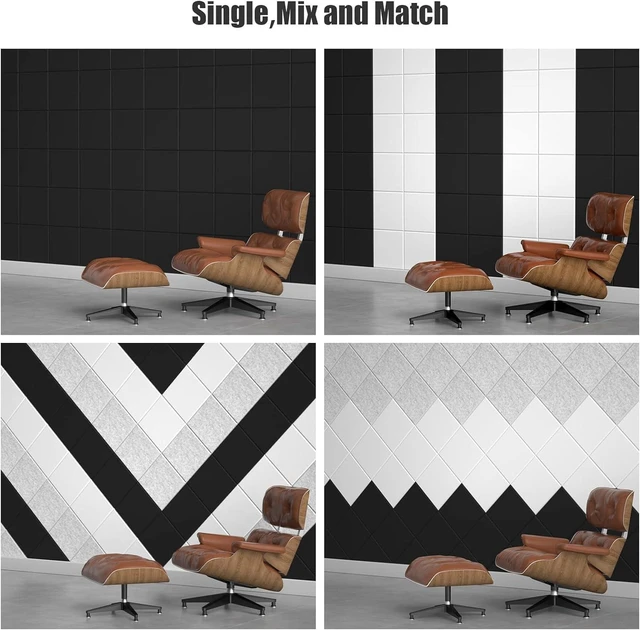 Alt view image 8 of 12 - Sonicism 12 Pack Acoustic Wall Panels with Self-Adhesive, 12" X 12" X 0.4" Sound Proof Foam Panels, Decorative Soundproof Wall Panels, Sound Proof Absorbing Tiles for Home & Offices, Black