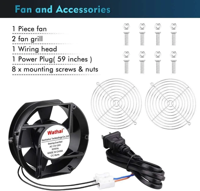 Alt view image 14 of 14 - Wathai AC 110V 120V Axial Fan Big Airflow High Speed Dual Ball 172mm x 150mm x 51mm for DIY Cooling Ventilation Exhaust Projects For Server