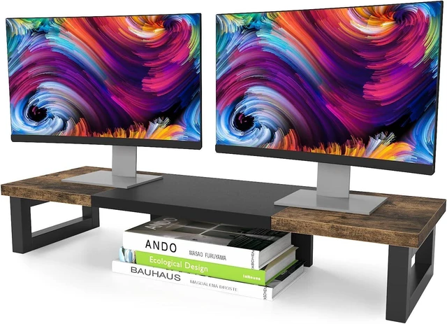 Alt view image 7 of 12 - WESTREE Dual Monitor Stand Riser, Wood and Steel Monitor Stand Riser, Computer Monitor Stand for 2 Monitors, Multi-Purpose Desktop Storage Stand for Computer,Laptop,Printer,TV