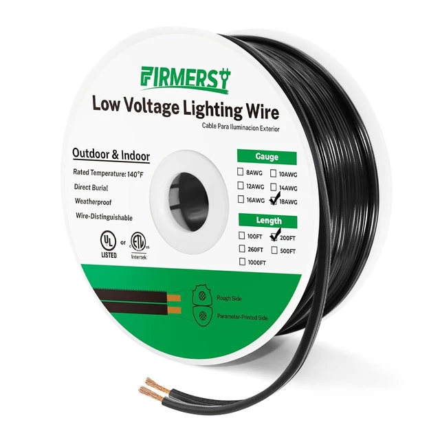 Alt view image 8 of 14 - FIRMERST 18/2 Low Voltage Landscape Wire Outdoor Lighting Cable SPT-2W 200 Feet