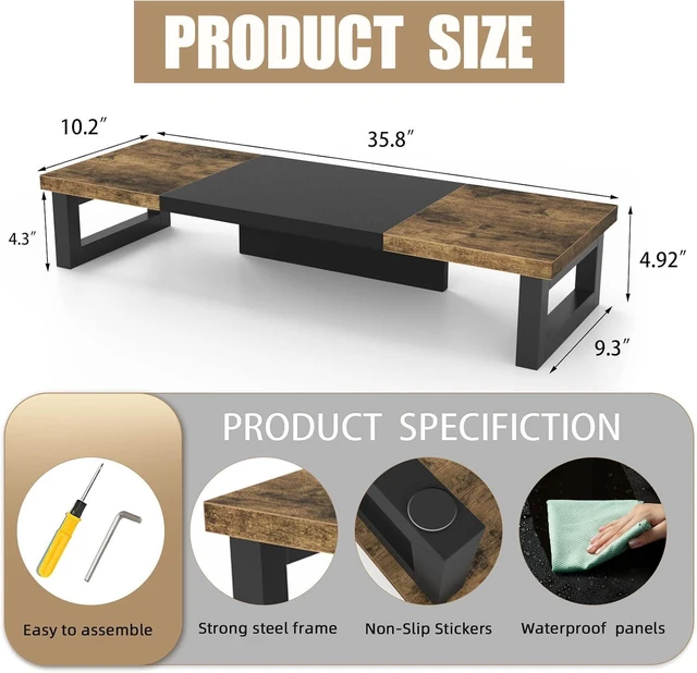 Alt view image 12 of 12 - WESTREE Dual Monitor Stand Riser, Wood and Steel Monitor Stand Riser, Computer Monitor Stand for 2 Monitors, Multi-Purpose Desktop Storage Stand for Computer,Laptop,Printer,TV
