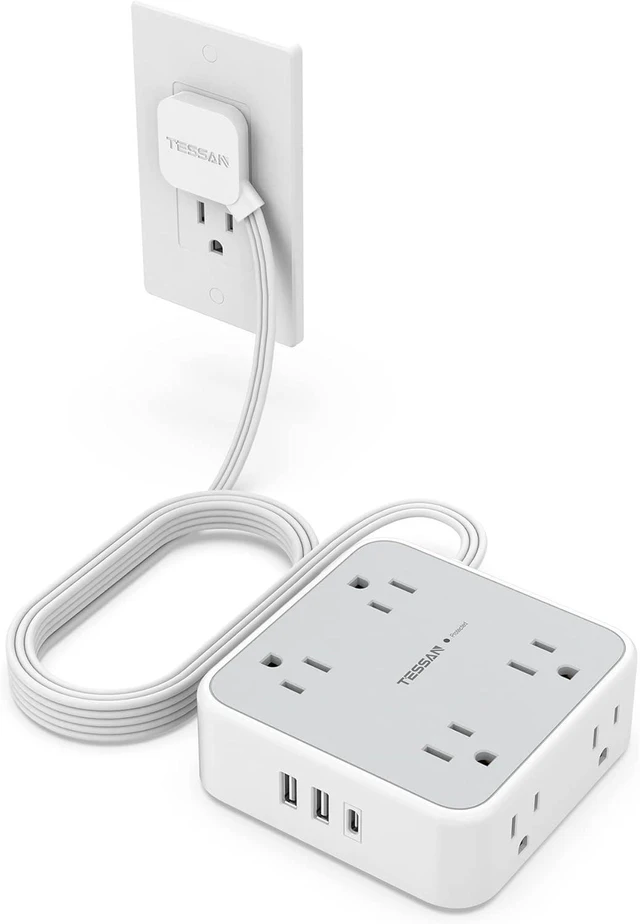 Alt view image 8 of 14 - Power Strip Surge Protector 10 Ft Cord, 8 AC Outlets, 3 USB Charger(1 USB C Port), Ultra Thin Extension Cord, Flat Plug, 900 Joules Protection, Desk Charging Station for Home, Office Essentials