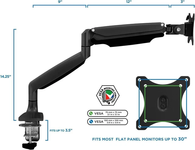 Alt view image 14 of 14 - Mount-It! Single Monitor Arm Desk Mount | Gas Spring Monitor Arm | Full Motion Articulating Height Adjustable | Fits 21 22 23 24 27 30 32 Inch VESA Compatible Computer Screen | Clamp and Grommet Base