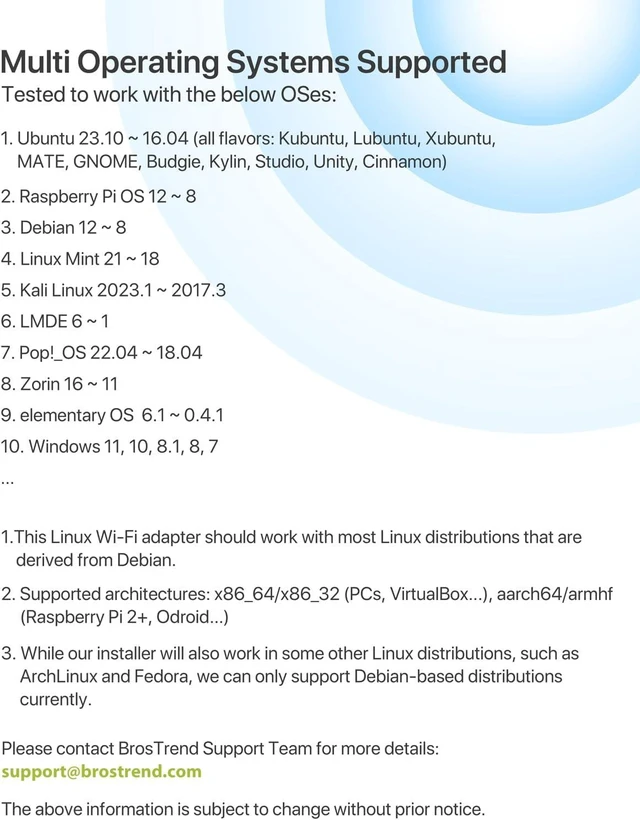 Alt view image 10 of 13 - BrosTrend Linux WiFi Adapter for Ubuntu, Mint, Kali, Debian, Lubuntu, Xubuntu, Mate, Zorin, PureOS, Raspberry Pi 2+, Windows 11, 1200Mbps, 5GHz/2.4GHz, Long Range 2X5dBi Antennas, USB3.0