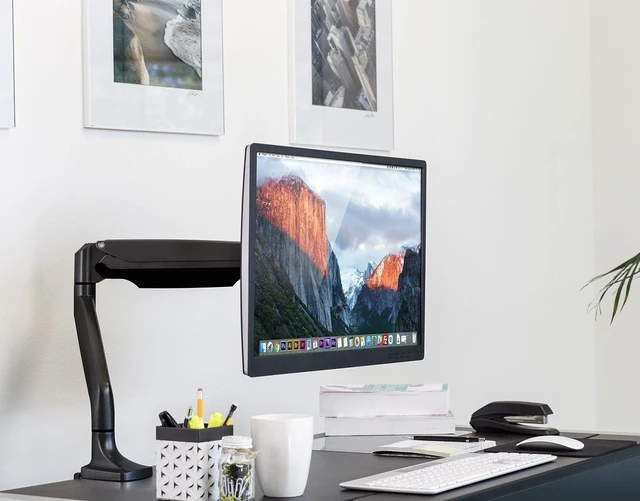 Alt view image 9 of 14 - Mount-It! Single Monitor Arm Desk Mount | Gas Spring Monitor Arm | Full Motion Articulating Height Adjustable | Fits 21 22 23 24 27 30 32 Inch VESA Compatible Computer Screen | Clamp and Grommet Base