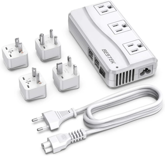 Alt view image 8 of 14 - BESTEK Universal Travel Adapter 100-220V to 110V Voltage Converter 250W with 6A 4-Port USB Charging 3 AC Sockets and EU/UK/AU/US/India Worldwide Plug Adapter (White)
