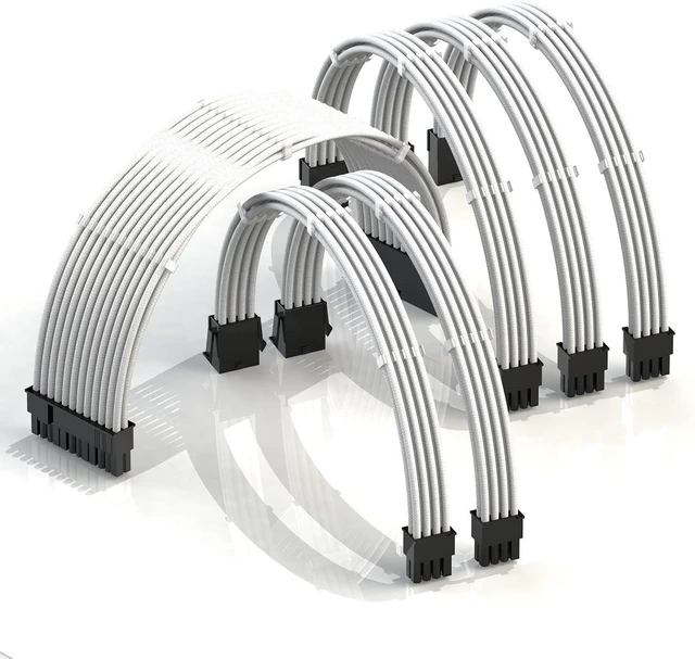 Alt view image 7 of 12 - LINKUP - AVA 30cm PSU Cable Extension Sleeved Custom Mod GPU PC Braided w/Comb Kit - Compatible with RTX3090 | 1 x 24 P (20+4) | 2 x 8 P (4+4) CPU | 3 x 8 P (6+2) GPU Set | 300mm - White