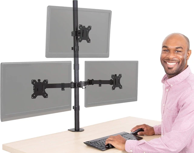 Alt view image 8 of 14 - Stand Steady Triple Monitor Desk Stand with Clamp-On Base, for Home or Office Use, Height Adjustable Computer Monitor Stand with Full Articulation VESA Mounts, Fits Most LCD/LED Monitors 13-32 Inches