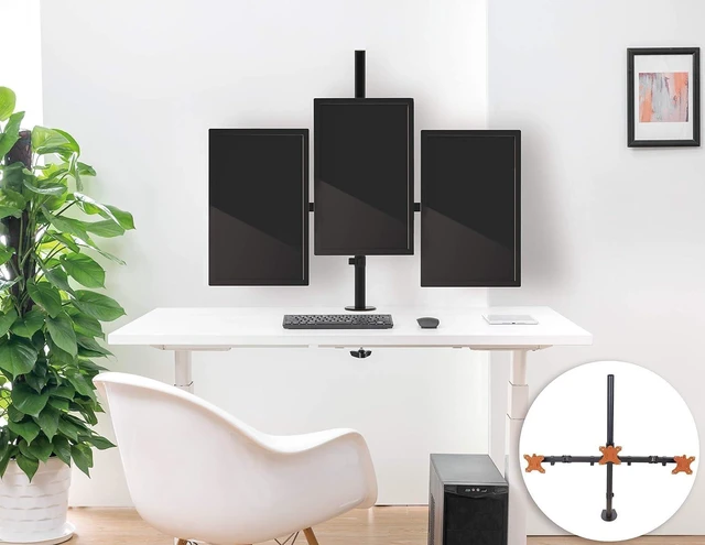 Alt view image 12 of 14 - Stand Steady Triple Monitor Desk Stand with Clamp-On Base, for Home or Office Use, Height Adjustable Computer Monitor Stand with Full Articulation VESA Mounts, Fits Most LCD/LED Monitors 13-32 Inches