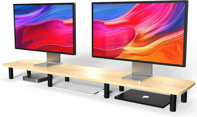 Alt view image 8 of 14 - Large Extra Long Monitor Stand Riser 43.7in,Dual Monitor Riser, Wide TV Stand for 2 Monitors, Wood & Steel Leg Adjustable Height Desktop Riser, Home Office Organization. (Natural)