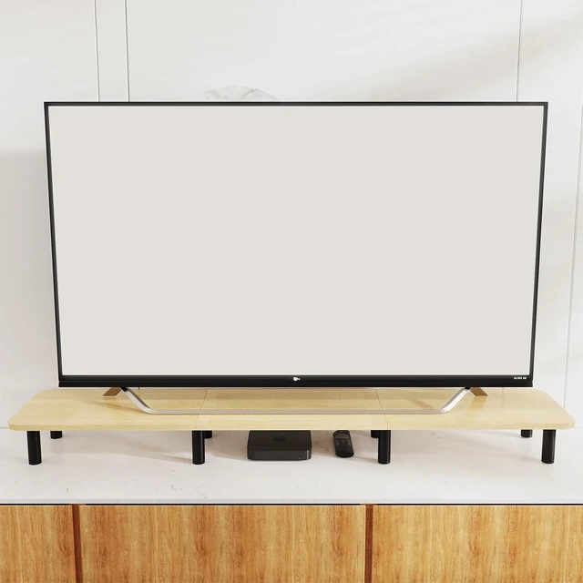 Alt view image 13 of 14 - Large Extra Long Monitor Stand Riser 43.7in,Dual Monitor Riser, Wide TV Stand for 2 Monitors, Wood & Steel Leg Adjustable Height Desktop Riser, Home Office Organization. (Natural)