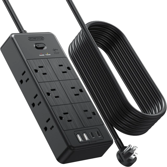 Alt view image 8 of 13 - Surge Protector Extension Cord 15FT, NTONPOWER 4000J Surge Protector Power Strip with 12 Outlets & 4 USB Ports (2 USB C), 3 Side Outlet Extender, Wall Mounted Extension Cord for Home Office
