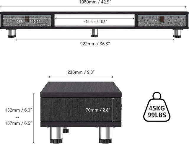 Alt view image 10 of 14 - Fenge Monitor Stand, Dual Monitor Stand with 2 Drawers, Monitor Riser for 2 Monitors, Adjustable Height Computer Stand, Office Monitor Stands for Desk, Laptop, PC, TV, Printer
