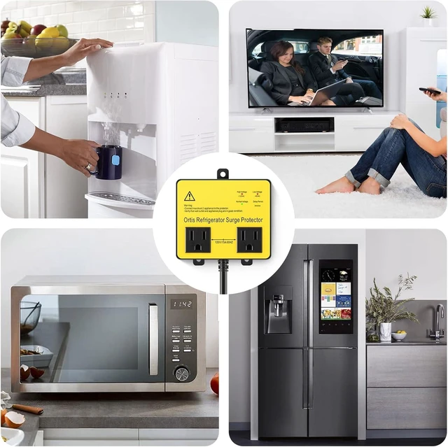 Alt view image 14 of 14 - Refrigerator Surge Protector, Ortis Double Outlet Voltage Protector for Home Appliances with Time Delay, Protects Against Brownout, Spike, Instant Surge All Voltage Abnormalities, Yellow