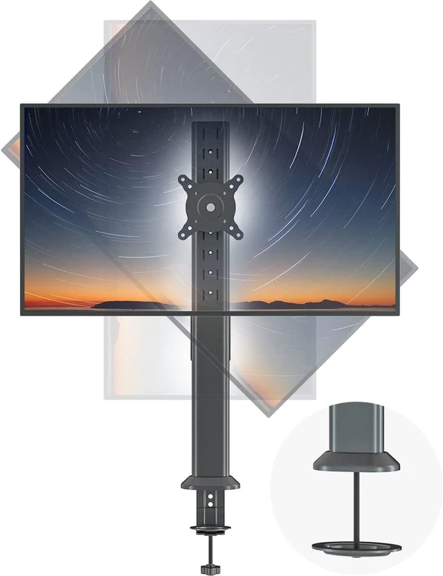 Alt view image 8 of 14 - HEMUDU Single Tall Desk Monitor Arm Mount Stand Fit for 27 inch to 43 inch Flat Curved Computer Screen with Swivel, Height Adjustable, Rotation,Holds up to 77lbs, Black