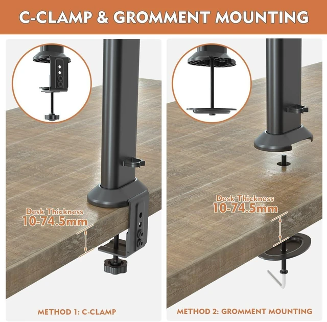 Alt view image 14 of 14 - HEMUDU Single Tall Desk Monitor Arm Mount Stand Fit for 27 inch to 43 inch Flat Curved Computer Screen with Swivel, Height Adjustable, Rotation,Holds up to 77lbs, Black