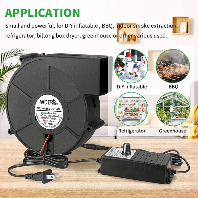 Alt view image 10 of 14 - 140mm x 40mm Dual Ball Big Airflow Centrifugal Blower Fan 12 Volt with AC 110v 220v Variable Speed Controller for DIY Inflatable or Cooling Ventilation Exhaust Projects
