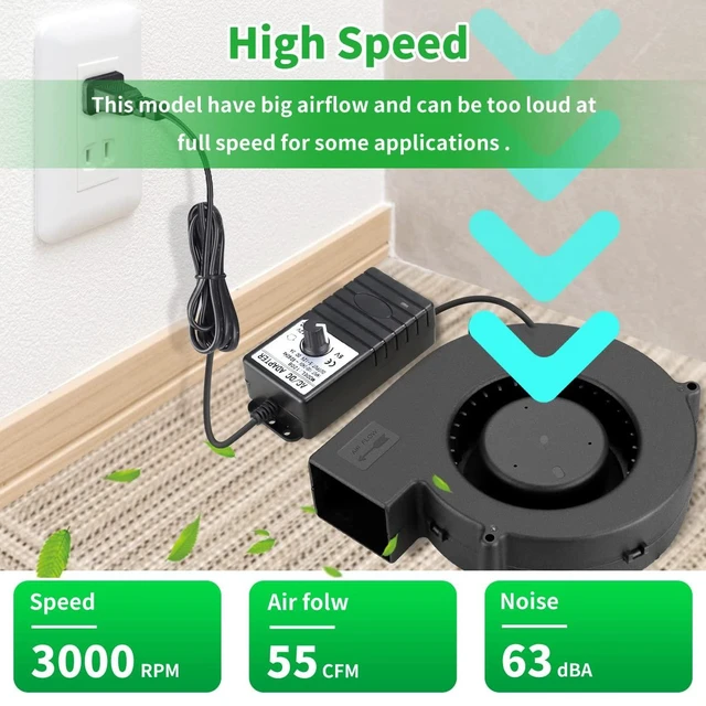 Alt view image 14 of 14 - 140mm x 40mm Dual Ball Big Airflow Centrifugal Blower Fan 12 Volt with AC 110v 220v Variable Speed Controller for DIY Inflatable or Cooling Ventilation Exhaust Projects