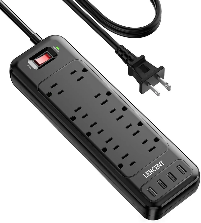 Alt view image 8 of 14 - LENCENT 2 Prong Power Strip, Polarized 3 Prong to 2 Prong Outlet Adapter, 1700J Surge Protector, 6ft Extension Cord, 10 AC Outlets & 4 USB(5V 3.4A Max), Wall Mountable, Ideal for Non-Grounded Outlets